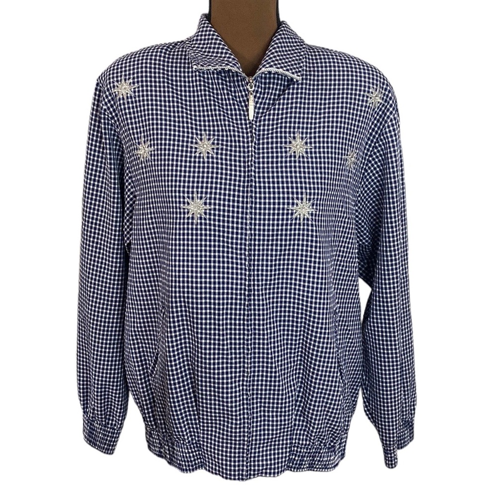 Vintage seersucker gingham bomber embroidered and embellished stars size 10